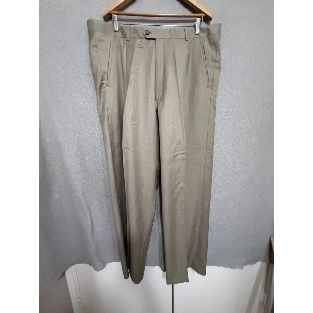 Earvin Magic Johnson Signature Suit Pants Mens 42 42x31‎ Beige Plaid Italy